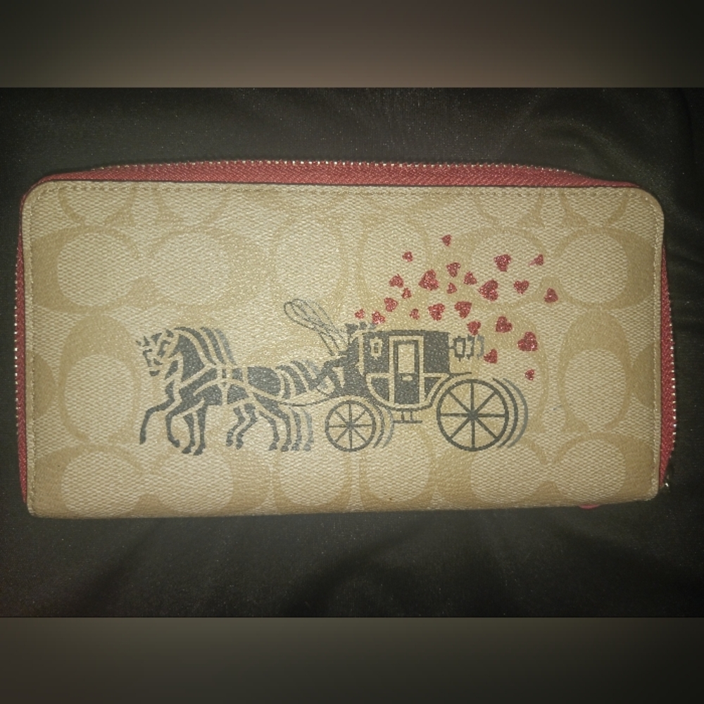 COPY - CoachAccordion Zip Wallet In Signature Canvas With Horse And Carriage He…